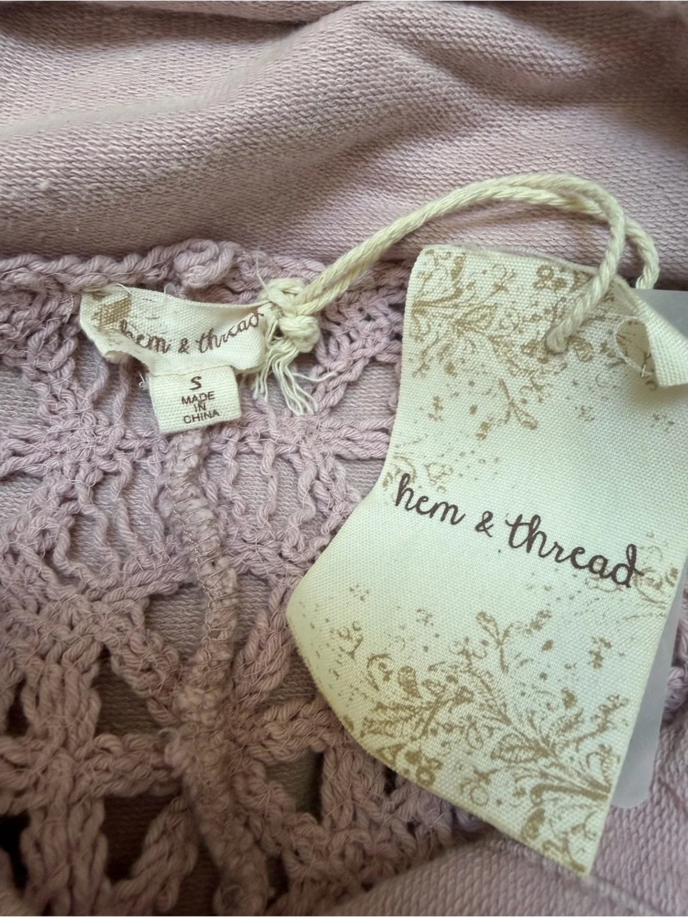 Hem & Thread Lace Trim Pullover Hoodie - Dusty Rose NWT - Picture 6 of 7